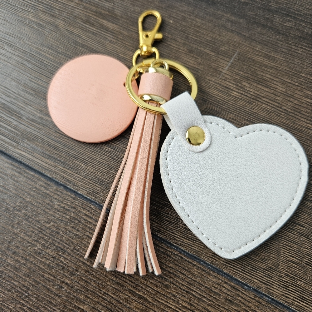 NEW White + Pink Heart Bag Charm/Keychain with Tassel - Picture 4 of 5